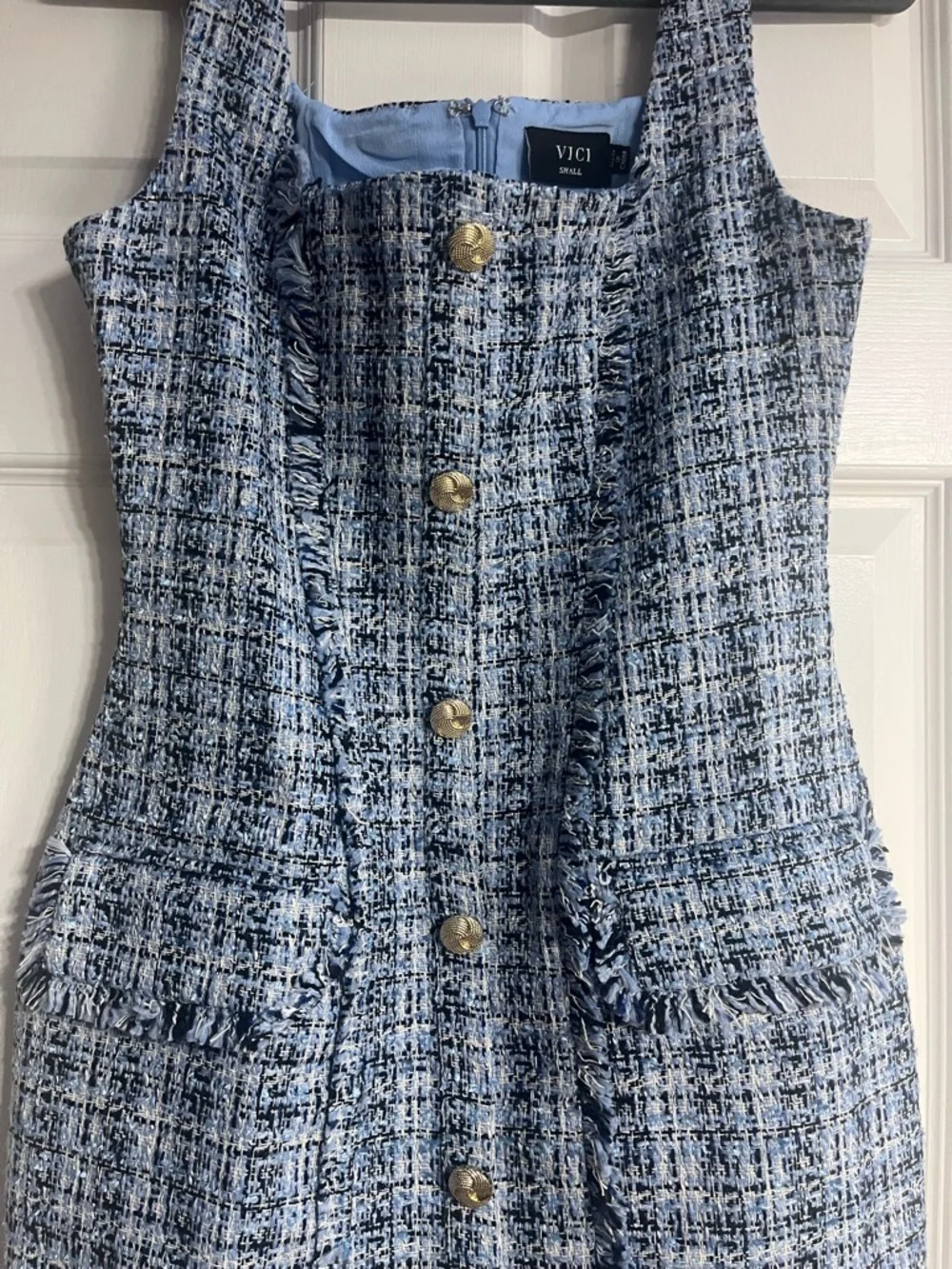 Vici Light Blue Tweed Button-Front Mini Dress - Picture 3 of 4